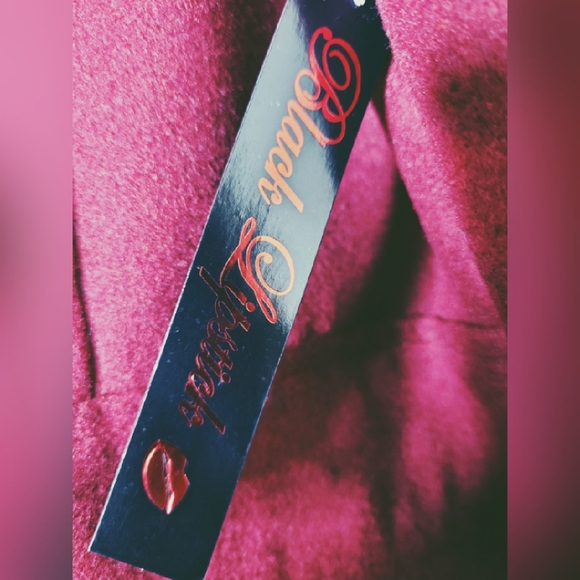 BLACK LIPSTICK BURGUNDY WOOL BLEND PEA COAT NWT - Picture 4 of 5